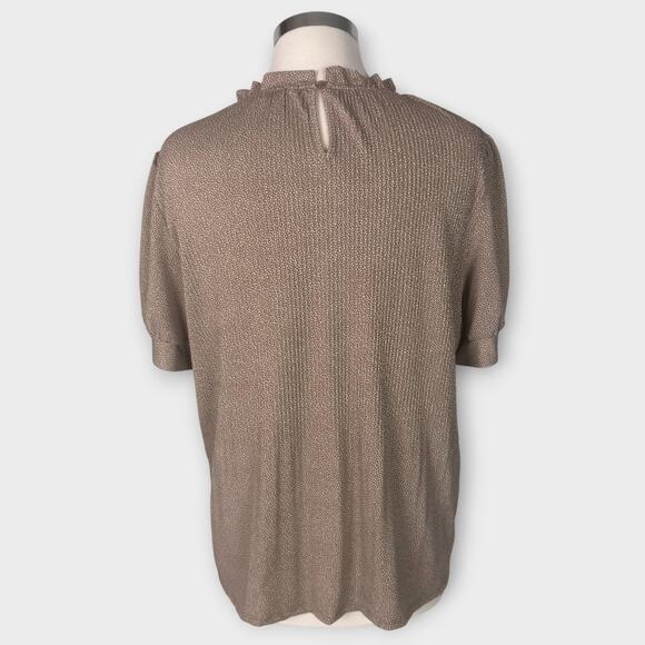 Adrianna Pappel Large Polyester Brown Short Sleeve Top Ruffle Neck - Picture 8 of 10